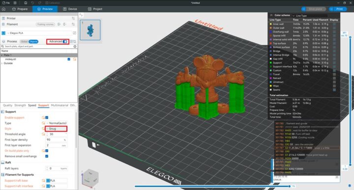 Elegoo Slicer Support Style