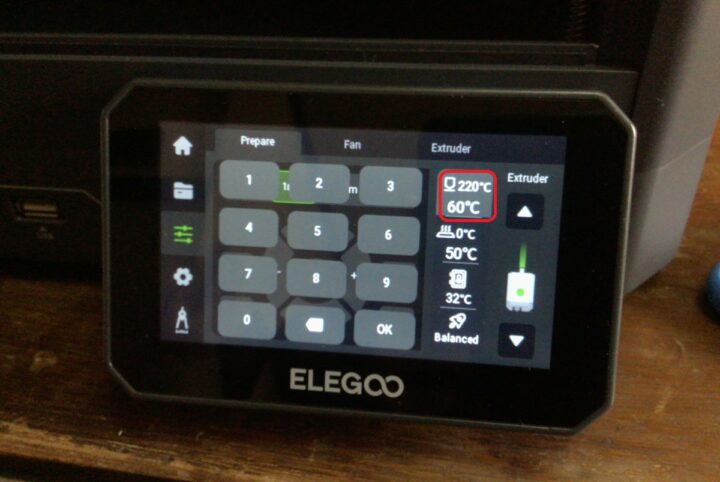 ELEGOO Centauri Carbon 3D printer Touch Sreen Prepare temperature