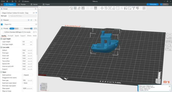 ELEGOO Centauri Carbon 3DBenchy ELEGOO Slicer