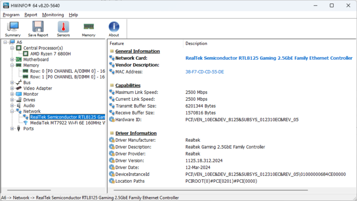 GEEKOM A6 network 2.5Gbps