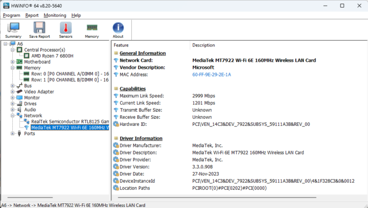 GEEKOM A6 network WiFi 6E