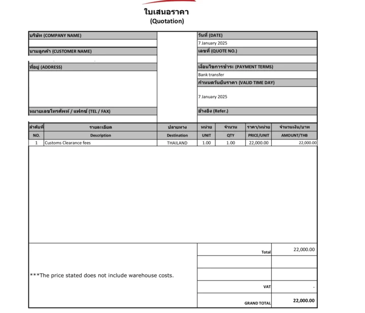 NBTC Customs Clearance Fees