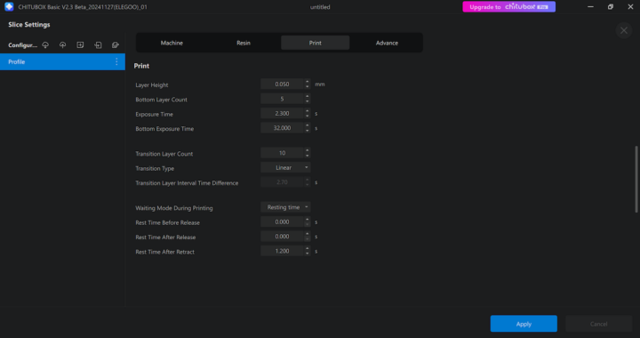 Saturn 4 Ultra 16K CHITUBOX Slice Settings Profile Print