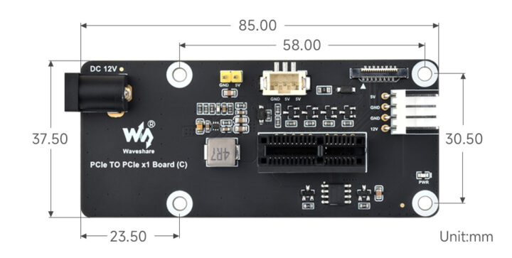 Waveshare PCIe TO PCIe x1 Board C Diemnsions