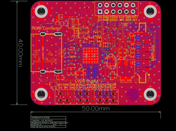 ESP32-P4 MIPI DSI to HDMI LVDS Converter Board ESP32-P4 MIPI DSI to HDMI LVDS Converter Board