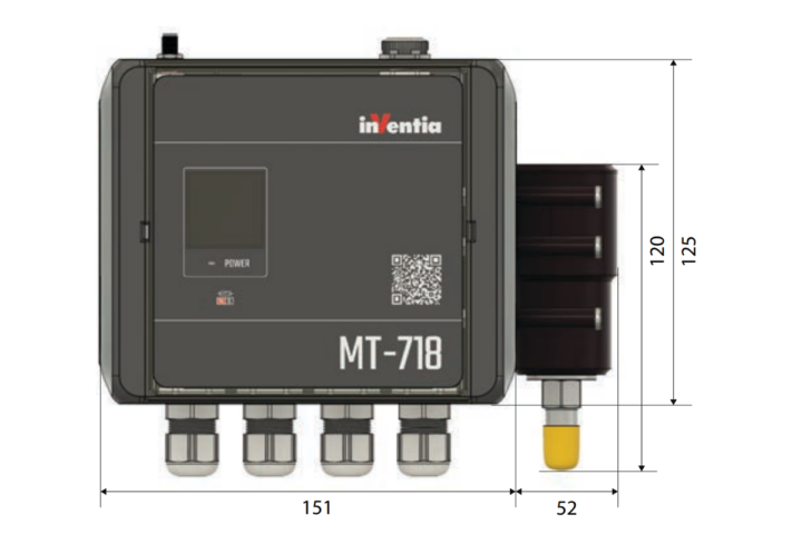 Inventia MT-718 PS telemetry logger dimension