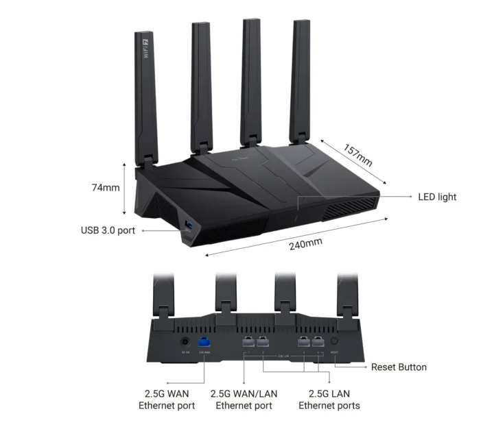 GL.iNET GL BE9300 ports dimensions
