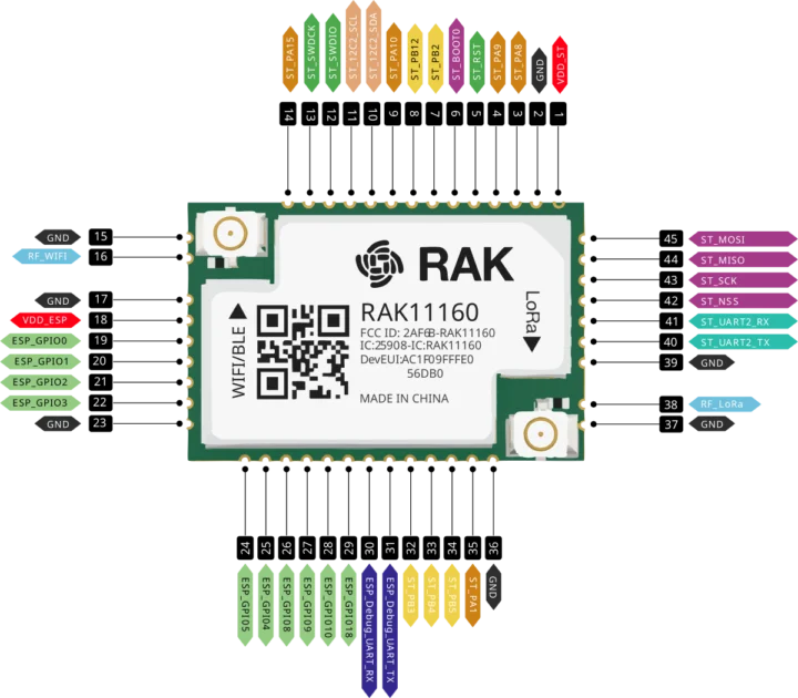 RAK11160 pinout diagram RAK11160 pinout diagram