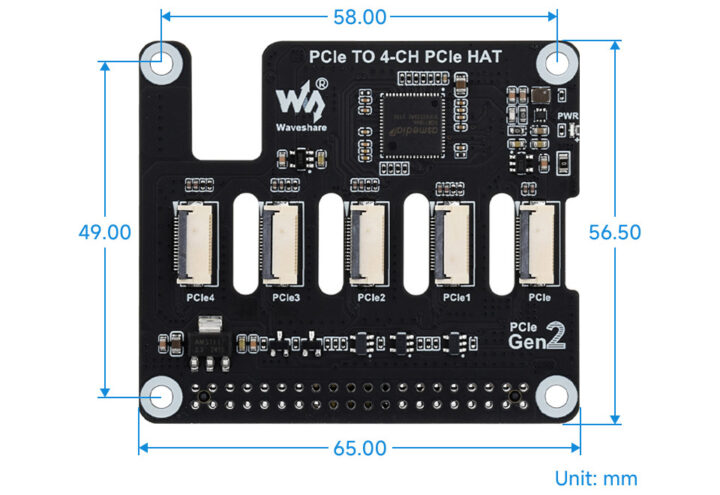 4 Ch PCIe FFC Adapter Board Dimensions