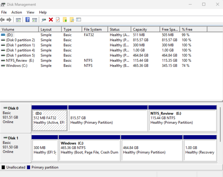 Disk management partition