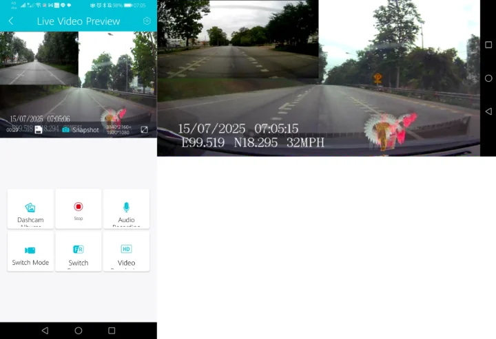 OMBAR DC42 Dash Cam Kacam live video preview