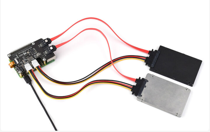 PCIe TO 2-CH SATA HAT+ with SATA drives connected PCIe TO 2-CH SATA HAT+ with SATA drives connected
