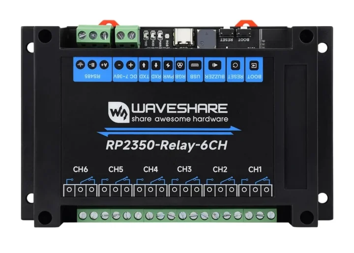 Raspberry Pi RP2350 6-channel relay RS485 controller
