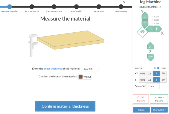 confirm material thickness
