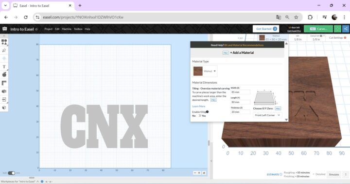 easel add material size