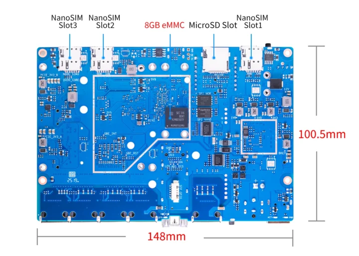 Banana Pi BPI-R4 Lite bottom 3x nanoSIM slots