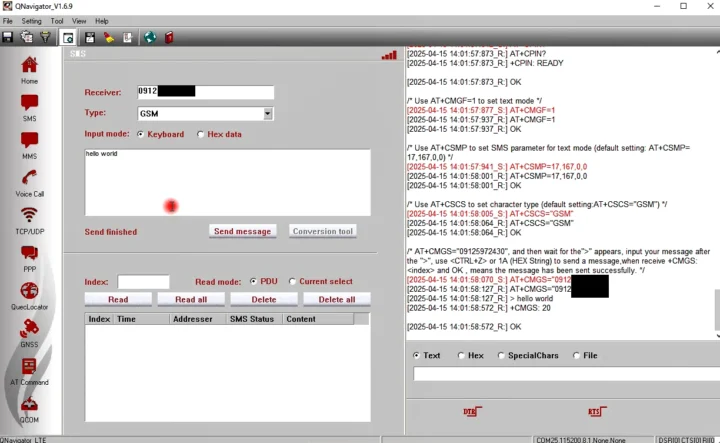 Quectel EC200U QNavigator Send SMS
