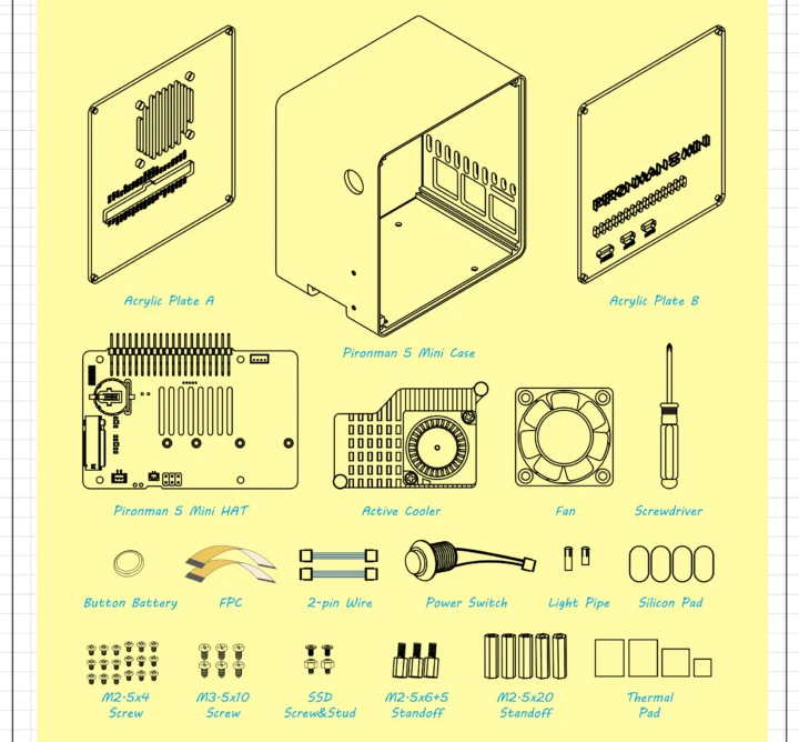 Raspberry Pi 5 cheap Tower PC case kit content