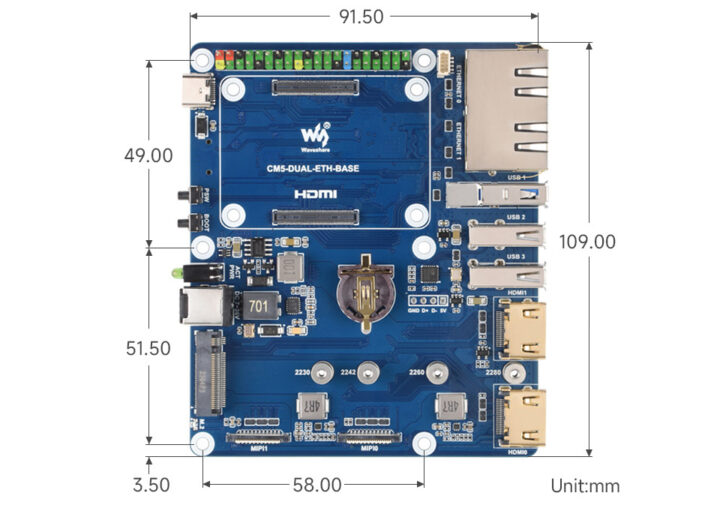 Raspberry Pi CM5 Base Board dimensions