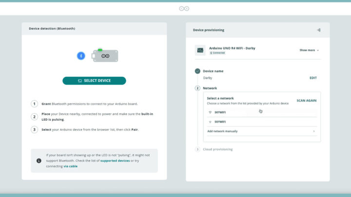 Arduino Bluetooth based provisioning flow Bluetooth page and Configure network via Bluetooth page
