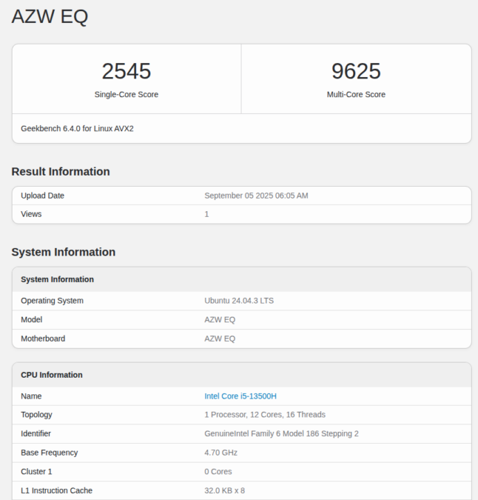 Beelink EQi13 Pro Geekbench 6.4.0