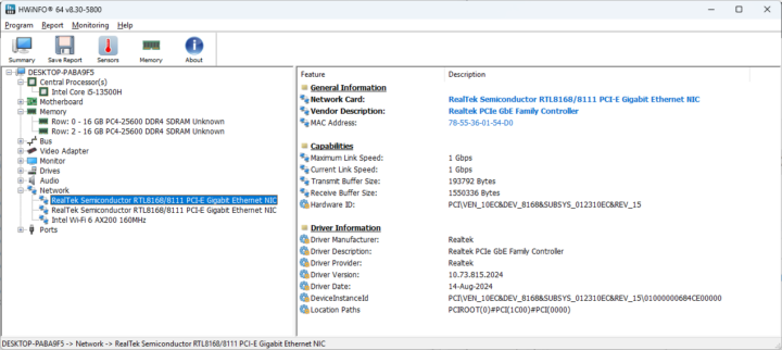 Beelink EQi13 Pro Realtek PCIe GbE Controller