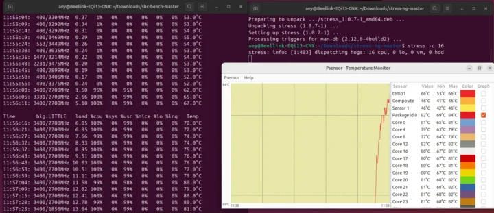Beelink EQi13 Pro Temperature stress test
