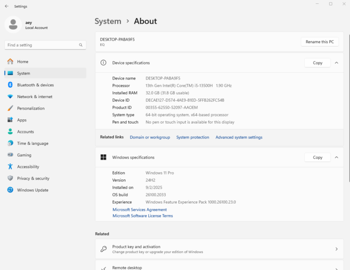 about system Intel Core i5-13500H