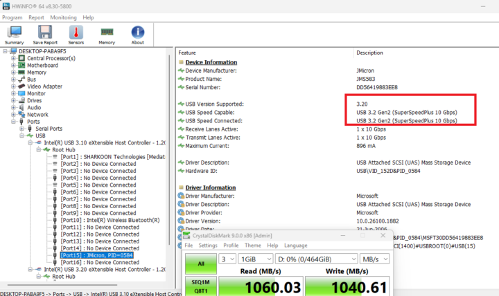 CrystalDiskMark USB 3.2 Type A rear 1