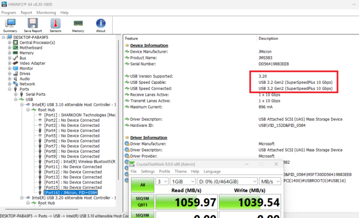 CrystalDiskMark USB 3.2 Type A rear 2