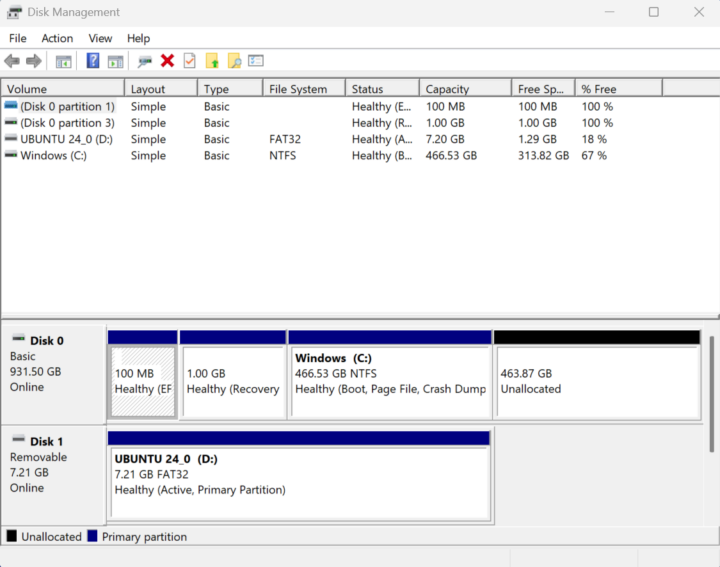 Disk management partition