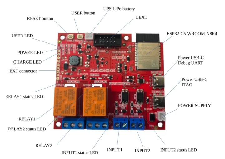 ESP32 C5 dual band wifi 6 board relay isolated input