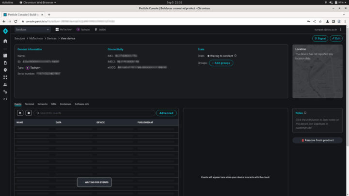 ไม่พบ handshake ระหว่าง Particle Console กับ Particle Tachyon