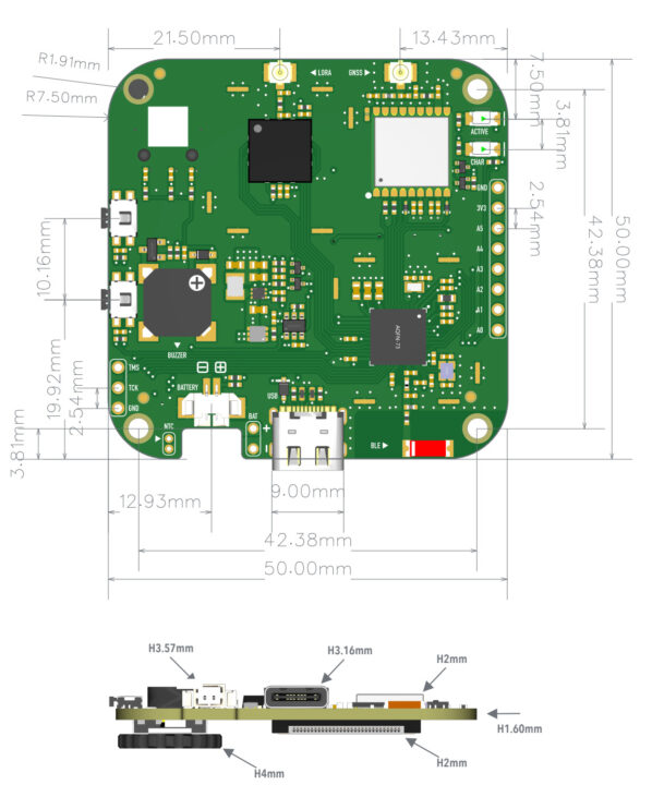 FoBE IDEA Mesh Tracker C1 Control Board Dimensions