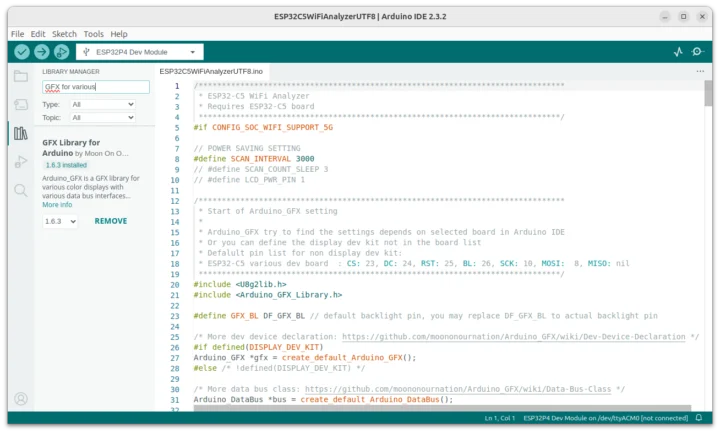 ESP32-C5 dual bandWiFi Analyzer Arduino Sketch ESP32-C5 dual bandWiFi Analyzer Arduino Sketch