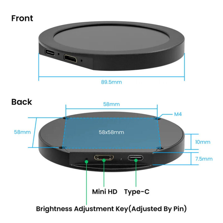 Elecrow 2.8 Inch Round IPS Display Dimensions