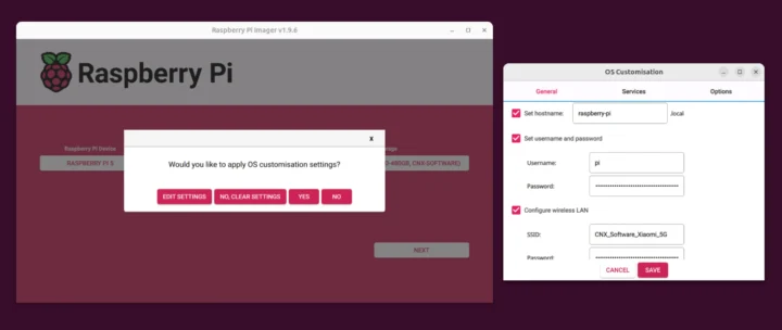 Raspberry Pi Imager 1.9.6 OS customization settings