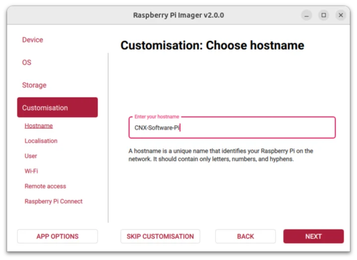 Raspberry Pi Imager 2.0 Cutomization Hostname