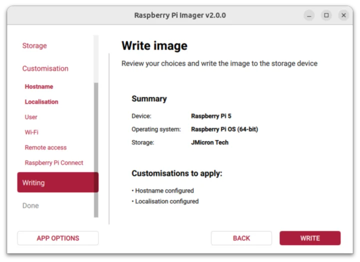 Raspberry Pi Imager v2.0.0 Write Imager