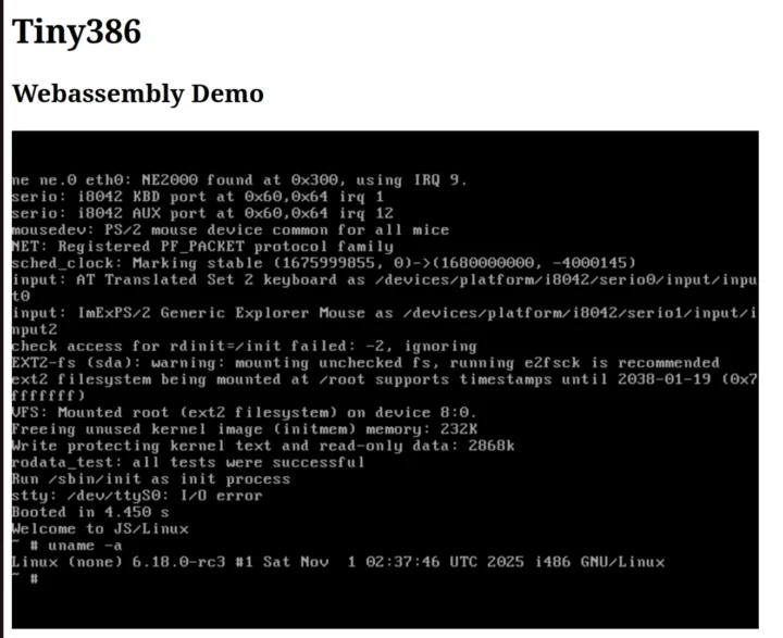 Tiny386 Linux demo