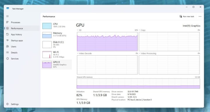 การใช้ GPU ในขณะแสดงโมเดลปลาจำนวน 1 ตัว การใช้ GPU ในขณะแสดงโมเดลปลาจำนวน 1 ตัว