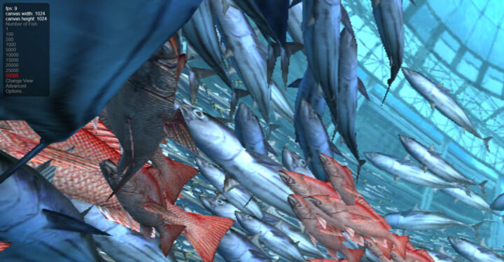 ทดสอบ WebGL Aquarium ด้วยการแสดงปลาจำนวน 30,000 ตัว ทดสอบ WebGL Aquarium ด้วยการแสดงปลาจำนวน 30,000 ตัว