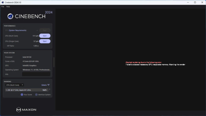 การทดสอบการเรนเดอร์ 3D แบบ multi-core ล้มเหลว การทดสอบการเรนเดอร์ 3D แบบ multi-core ล้มเหลว