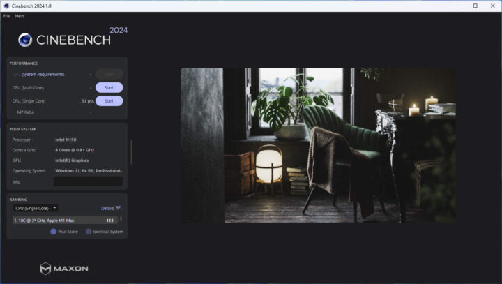 ผลการทดสอบการเรนเดอร์ 3D แบบ single-core ด้วย Cinebench 2024 ผลการทดสอบการเรนเดอร์ 3D แบบ single-core ด้วย Cinebench 2024