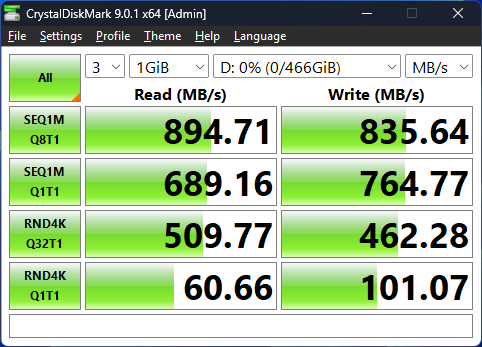 การทดสอบประสิทธิภาพของดิสก์ด้วย CrystalDiskMark (1GB) การทดสอบประสิทธิภาพของดิสก์ด้วย CrystalDiskMark (1GB)
