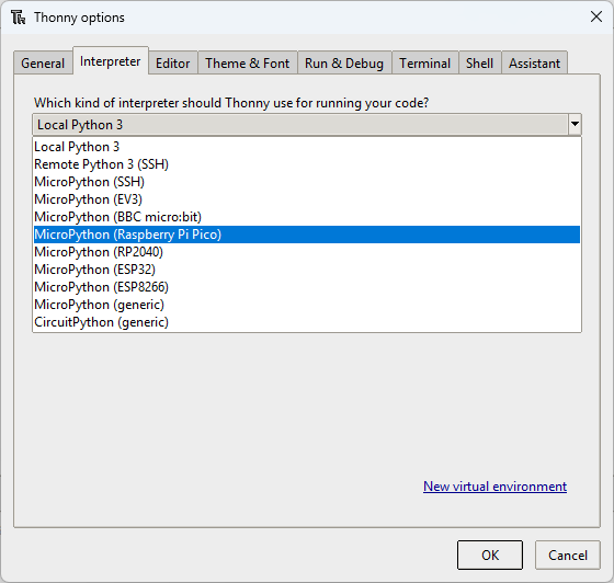 การเลือกตัวแปลภาษา (Interpreter) ใน Thonny การเลือกตัวแปลภาษา (Interpreter) ใน Thonny