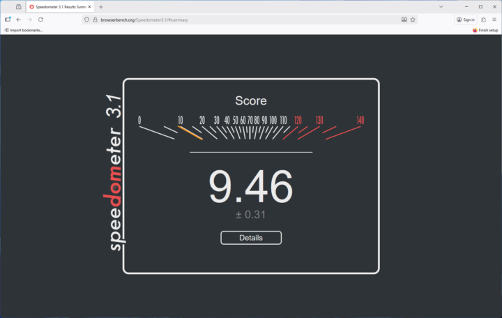 การทดสอบด้วย Speedometer 3.1 การทดสอบด้วย Speedometer 3.1