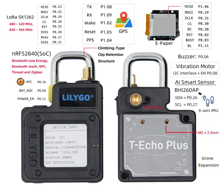 LILYGO T-Echo Plus Hardware Overview and Pinout