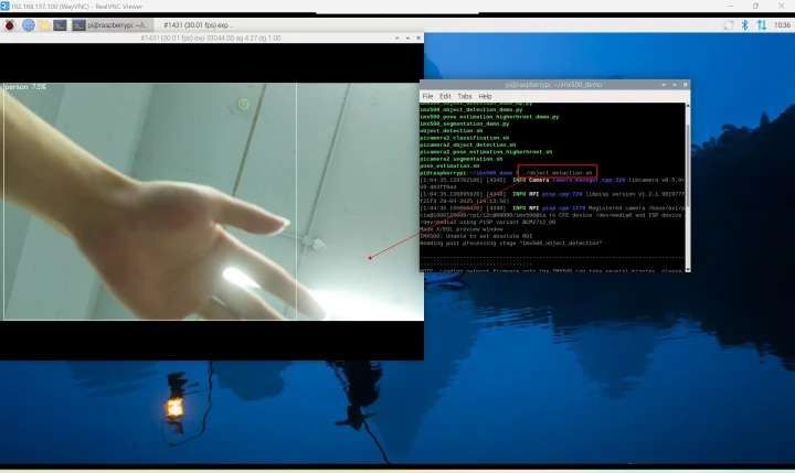 CM5 camera demo using RealVNC viewer