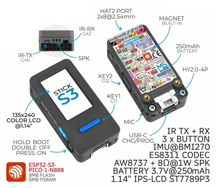 M5Stack StickS3 pinout diagram